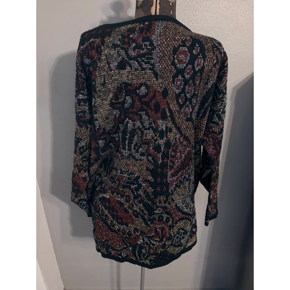 Vintage Just Sweaters Women Metallic Knit Abstract Pattern Top Gold Silver Red L